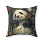 Panda Floral Decorative Pillow, Relaxed Garden Animal Throw Cushion