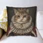 Royal Cat Pillowcase,  Aristocratic Kitty Cushion in Crown & Renaissance Attire, Whimsical Pet Portrait Home Décor