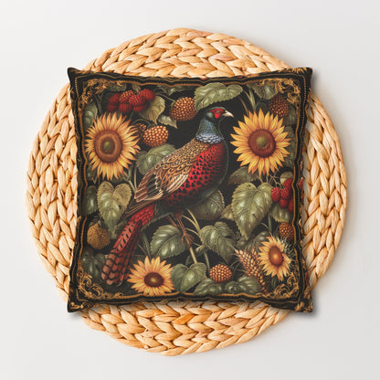 William Morris Inspired Pheasant Sunflowers Art Deco Print Pillowcase
