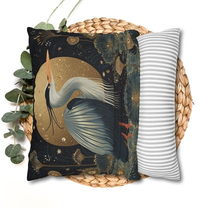 Heron Moon Decorative Pillowcase, Elegant Coastal Throw Pillow Cover