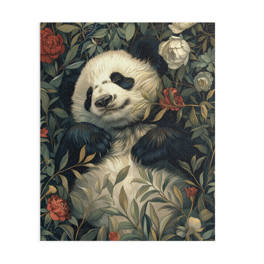 William Morris Inspired Forest Happy Panda Jigsaw Puzzle Box | Cottage-core Art Nouveau Puzzle Box (120, 252, 500-Piece)