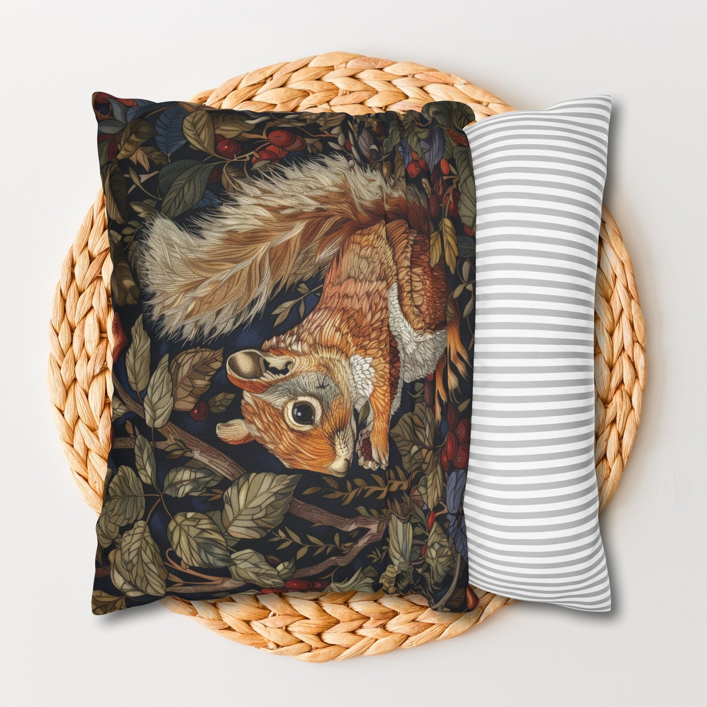 Squirrel Berry William Morris Inspired, Squirrel Ancient Decorative Pillowcase
