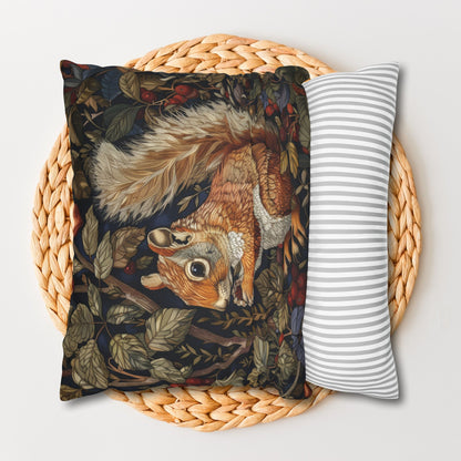 Squirrel Berry William Morris Inspired, Squirrel Ancient Decorative Pillowcase