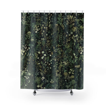 Green Botanical Pattern Polyester Shower Curtain