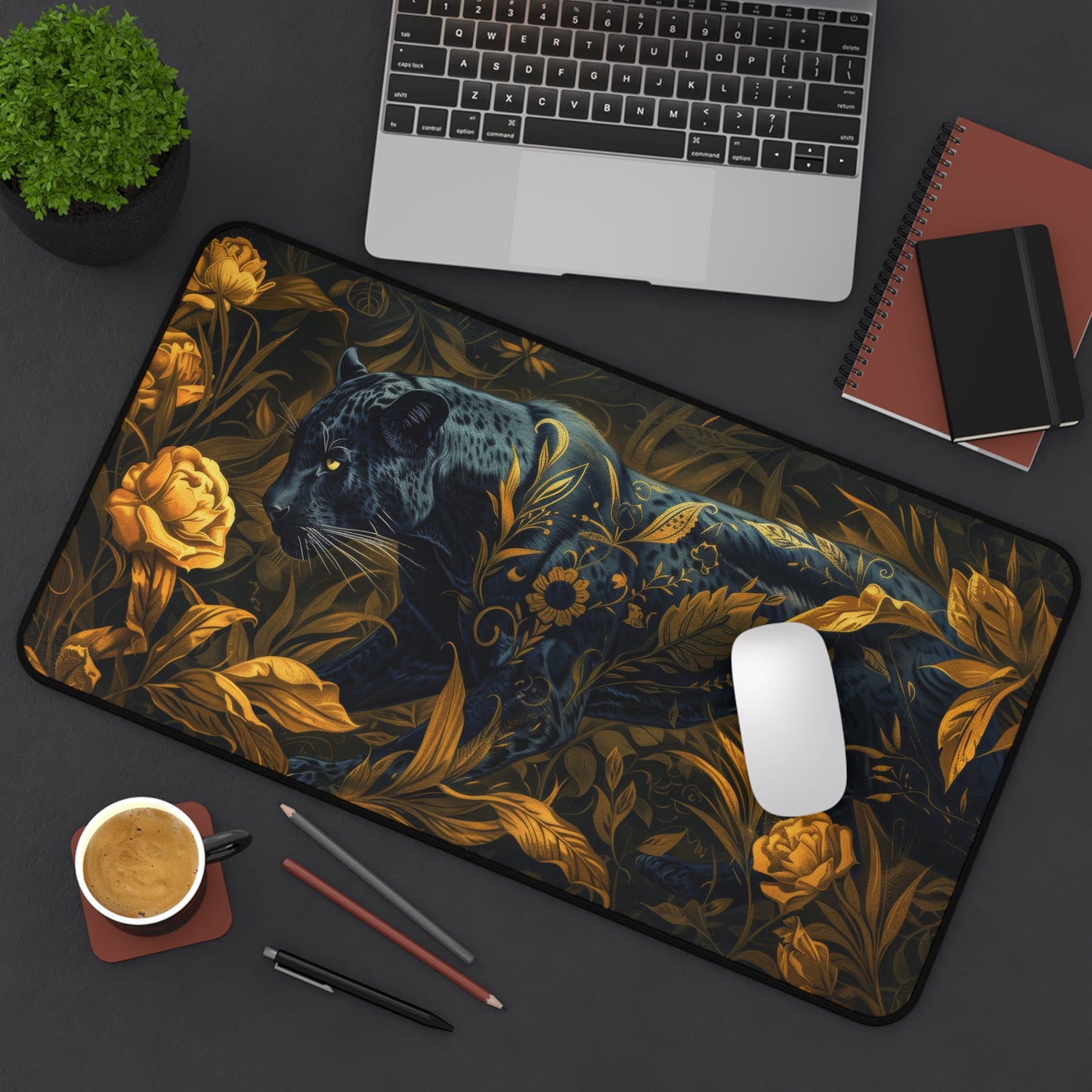 William Morris Inspired Gold Black Panther Desk Mat 2 Sizes | Gamer Keyboard Mouse Pad | Office Decor GiftDesk Mats