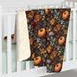 Embroidered Pumpkins Fall Leave Print Sherpa Fleece Blanket, Autumn Cozy Home Decor, Thanksgiving Gift, Warm Winter Blanket, Christmas