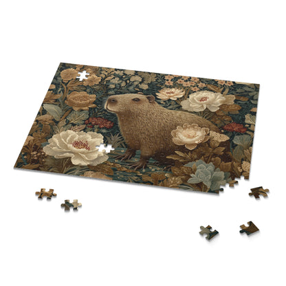 Vintage Capybara Floral Puzzle, Botanical Woodland Jigsaw for Relaxing Mindful Play