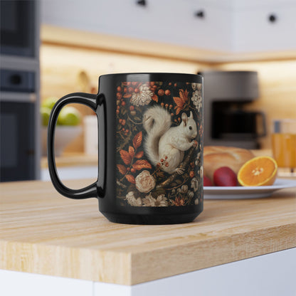 Mug Woodland Squirrel Art Nouveau William Morris Inspired Fall Autumn Black Coffee 11oz 15oz, Gift for Nature Lover, Kitchen Decor, Unique