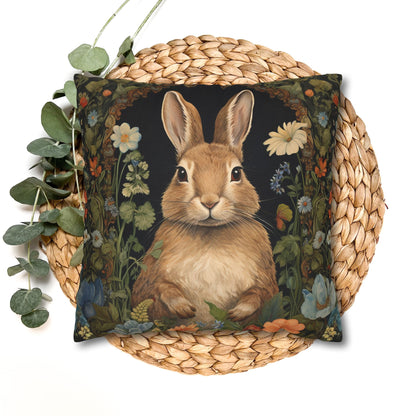 Rustic Bunny Floral Throw Pillowcase, Cute Rabbit Decorative Pillow Cover