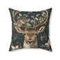 Christmas Reindeer Winter Pillow, William Morris Style Festive Woodland Decorative Cushion