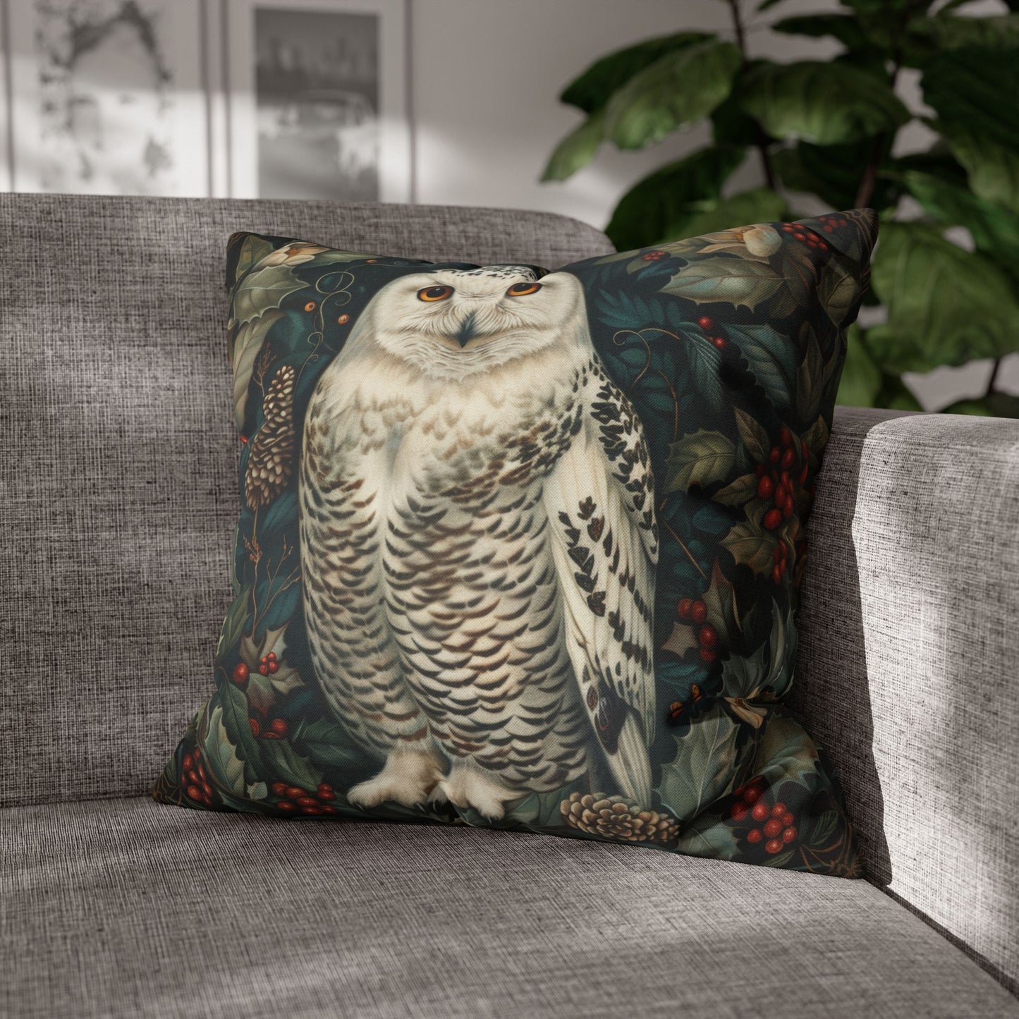 William Morris Inspired Snow Owl Winter Botanicals Home Decor Pillowcase