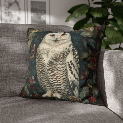 William Morris Inspired Snow Owl Winter Botanicals Home Decor Pillowcase