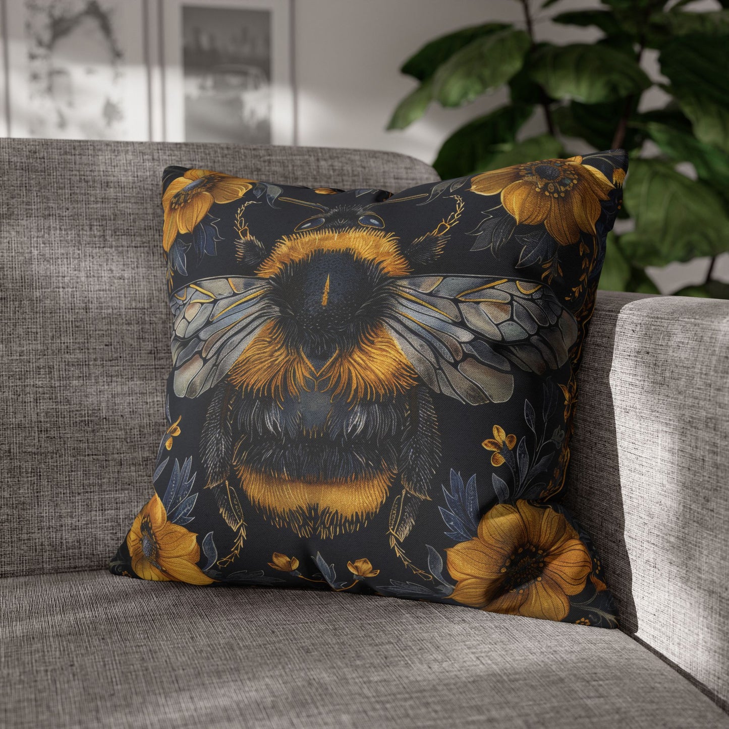 Botanical Bumblebee Pillowcase, William Morris Inspired Decor, Square Pillowcase