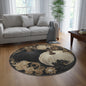 Neutral Pumpkin Round Rug, 5ft Quilled Fall Pumpkins in Black & Cream, Elegant Autumn Floral Scroll Art Area Rug