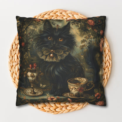 Mystical Cat Pillowcase, Halloween Home Decor, Black Cat Throw Pillow, Witchy Victorian Pillow, Gothic Decorative Pillow