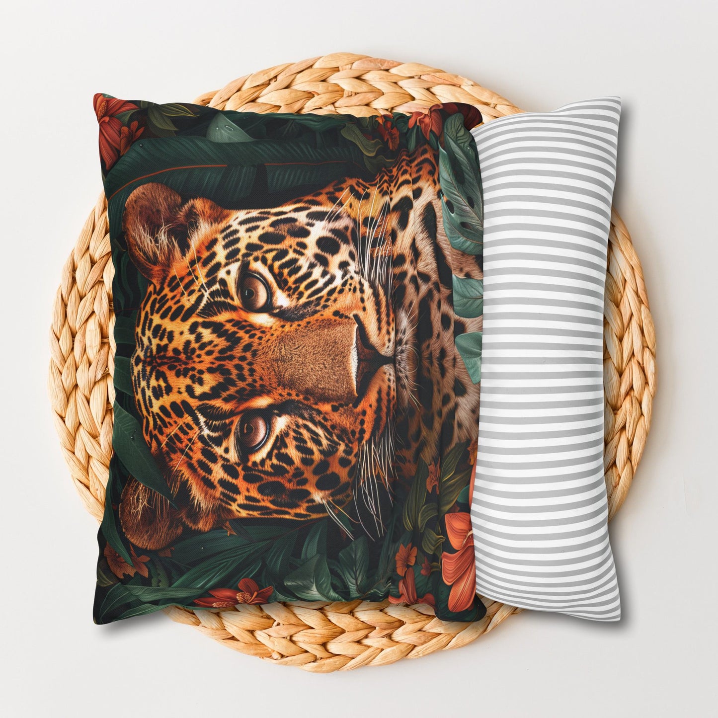 William Morris Inspired Botanical Leopard Pillowcase, Farmhouse Decorative Leopard Pillowcase