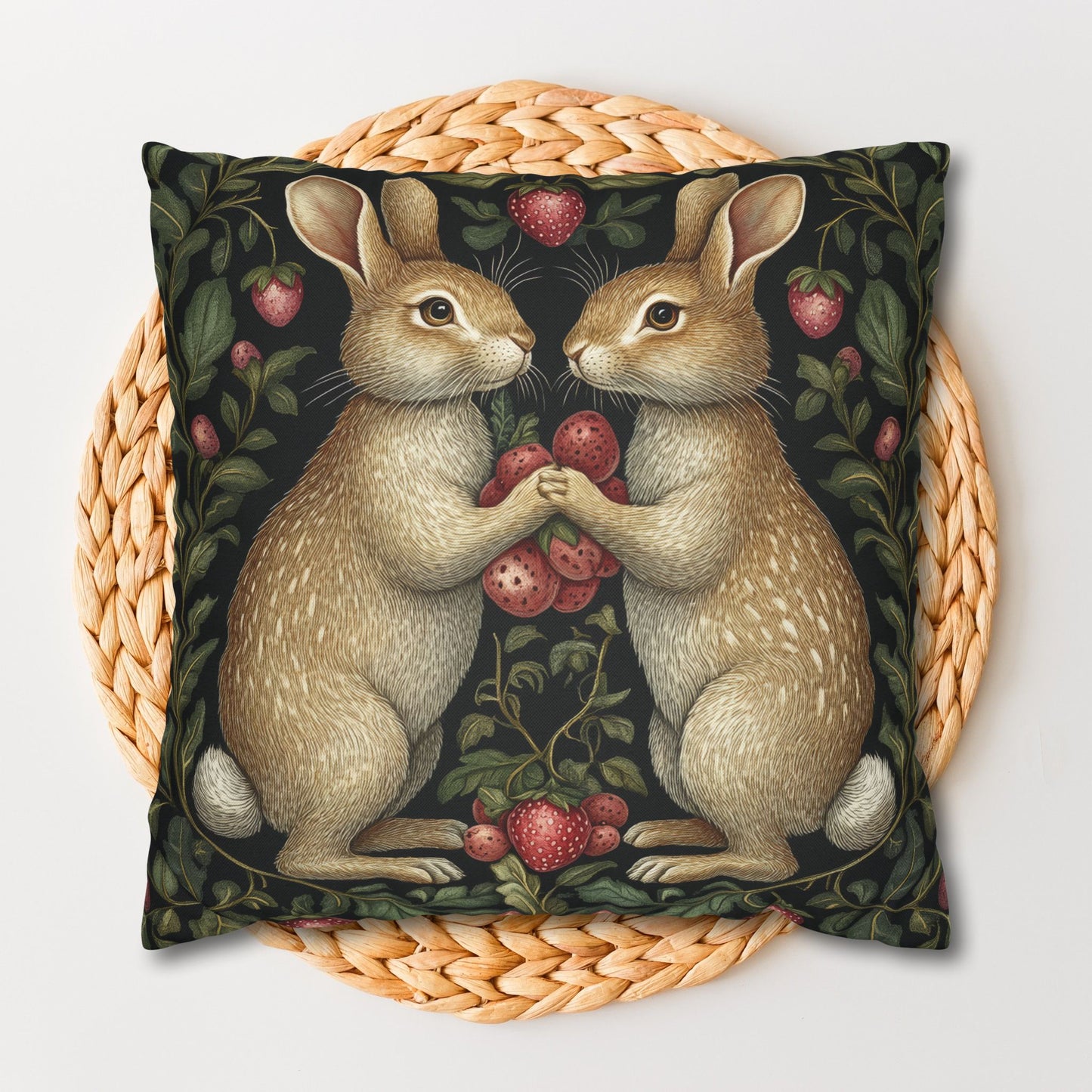 Rabbit & Strawberry Pillowcase: Whimsical Home Decor Cushion