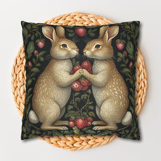 Rabbit & Strawberry Pillowcase: Whimsical Home Decor Cushion