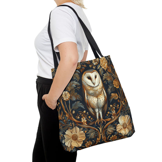 Vintage Barn Owl Tote Bag, William Morris Inspired, Owl Tote Bag,  Cottage-core Tote Bag, Eco-Friendly Carryall