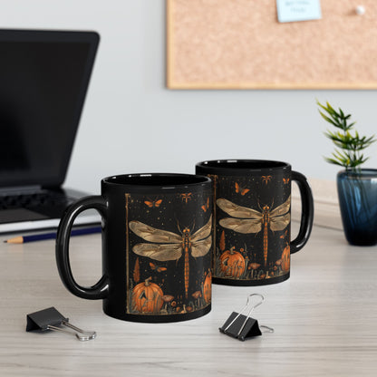 Art Deco Halloween Dragonfly Pumpkins Coffee Mug For Her Him Ceramic Mug Black Mug  11oz, 15oz