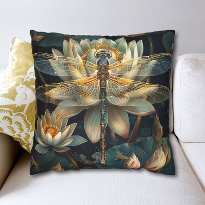 Art Deco Dragonfly White Water Lily Pillowcase