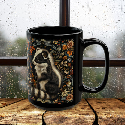 William Morris Inspired Botanical Skunk Black Coffee Mug Gift 11 oz, 15 oz