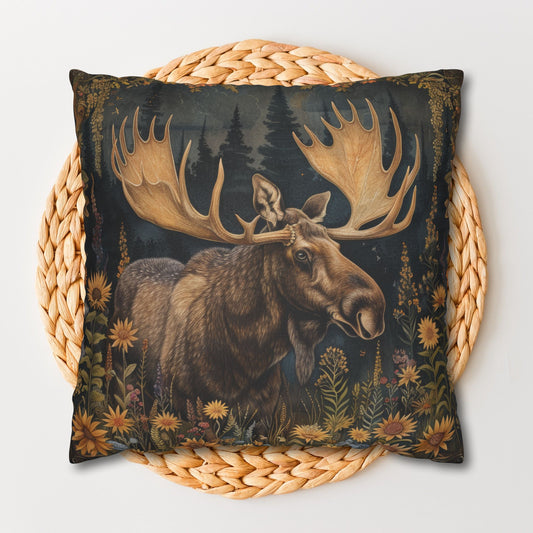 William Morris Inspired Woodland Moose Wildflowers Decorative Pillowcase