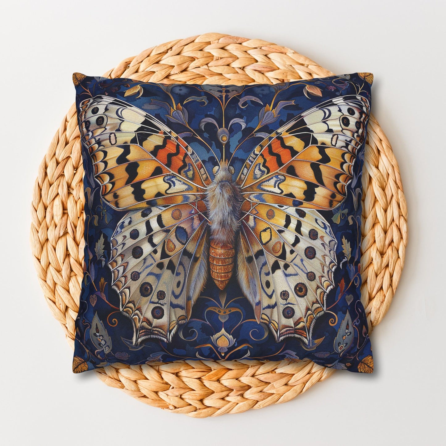 William Morris Inspired Blue Ornate Butterfly Decorative Pillowcase