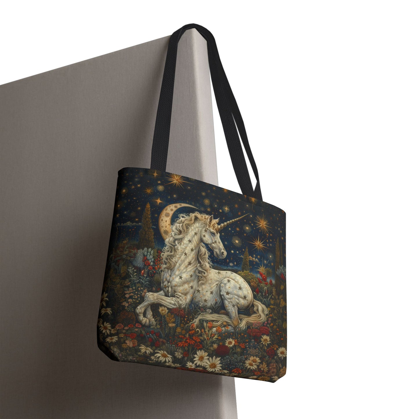 William Morris Inspired Celestial Unicorn Tote Bag | Moonlit Fantasy Market Bag