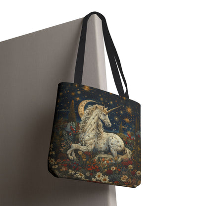 William Morris Inspired Celestial Unicorn Tote Bag | Moonlit Fantasy Market Bag