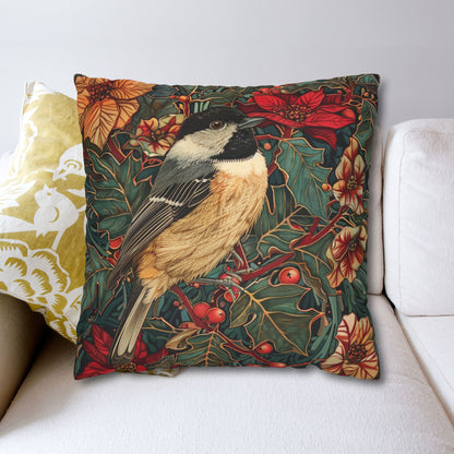 Chickadee Pillowcase: Vintage Winter Floral Accent Cushion