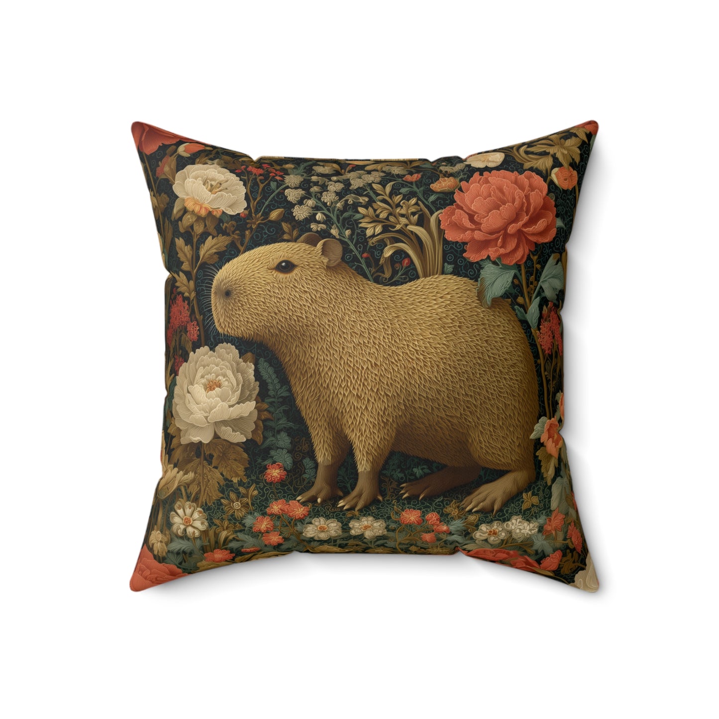 Capybara Vintage Floral Garden Pillow, William Morris Style Animal Cushion Pillow