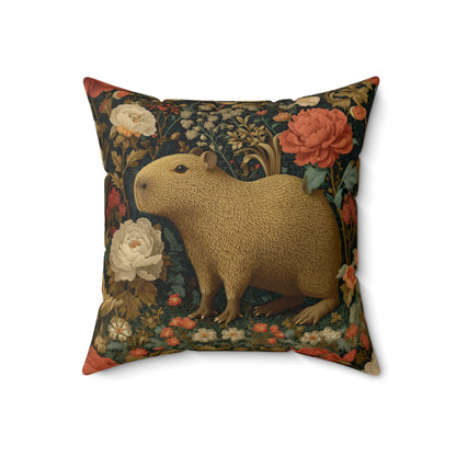 Capybara Vintage Floral Garden Pillow, William Morris Style Animal Cushion Pillow