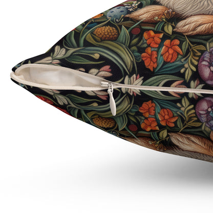 William Morris Inspired Easter Bunny Forest Florals Square Pillow, Throw Pillow, Home Decor, Accent Pillow, Easter Decor