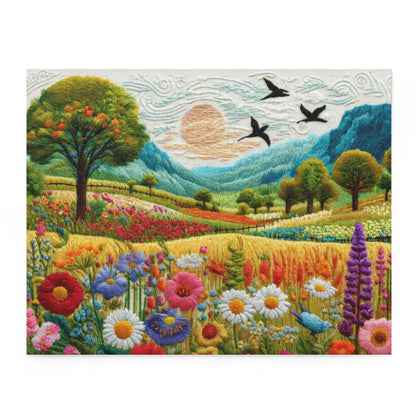 Embroidered Spring Wildflowers Jigsaw Puzzle (120, 252, 500-Piece) Gift-Ready Box, Adult Jigsaw Puzzle