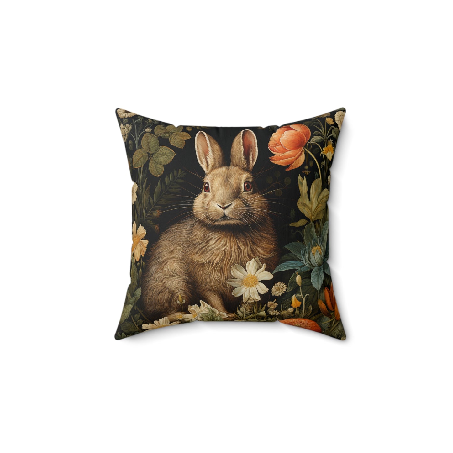 William Morris Inspired Bunny Rabbit Pillow, Decorative Rabbit Cushion, Spun Polyester Square Pillow