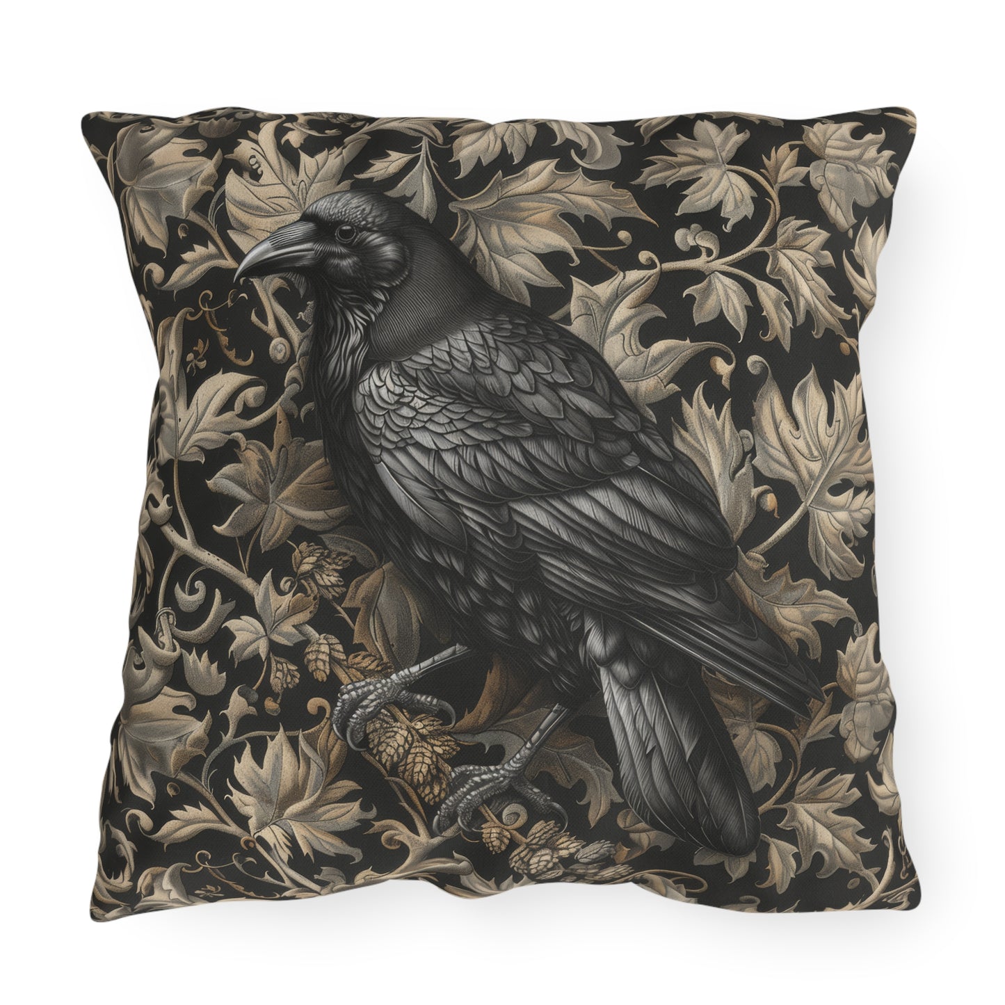 Gothic Raven Outdoor Pillow — Victorian Baroque Bird Cushion, Dark Academia Decor