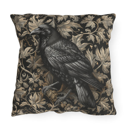 Gothic Raven Outdoor Pillow — Victorian Baroque Bird Cushion, Dark Academia Decor