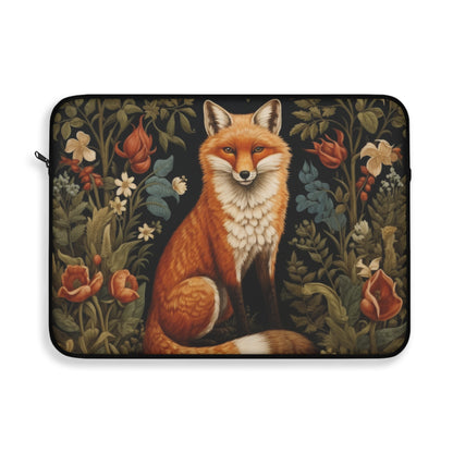 Botanical Forest Fox Laptop Sleeve, William Morris Design, Protective Case, Customizable Cover, Gift for Nature Lovers, Floral Tech Bag