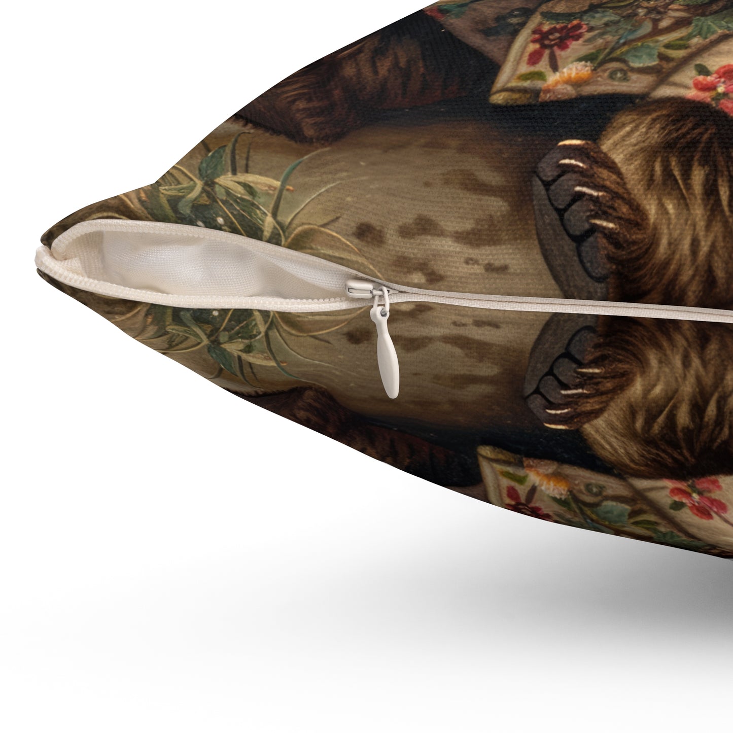 Cozy Floral Bear Tea Time Pillow Decorative Square Throw Pillow