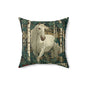 White Horse Birch Forest Decorative Pillow — Rustic Woodland Accent Cushion