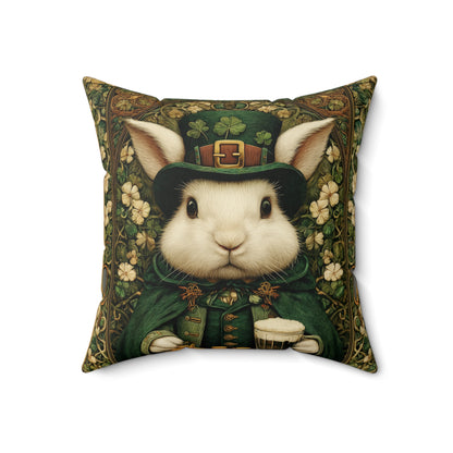 Leprechaun Bunny Decorative Pillow, St Patrick Day William Morris Style Rabbit Cushion