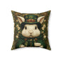 Leprechaun Bunny Decorative Pillow, St Patrick Day William Morris Style Rabbit Cushion