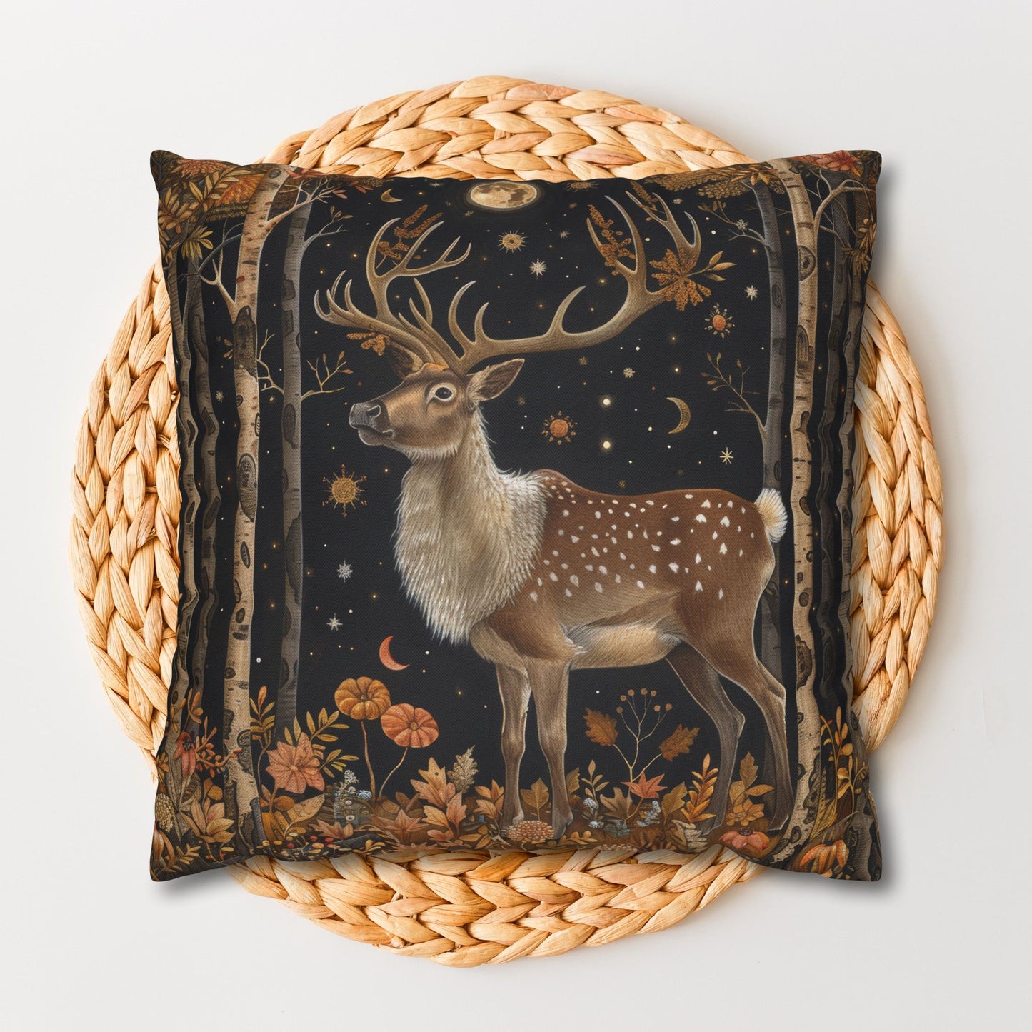 Victorian Reindeer Full Moon And Stars in Whimsical Night Pillowcase