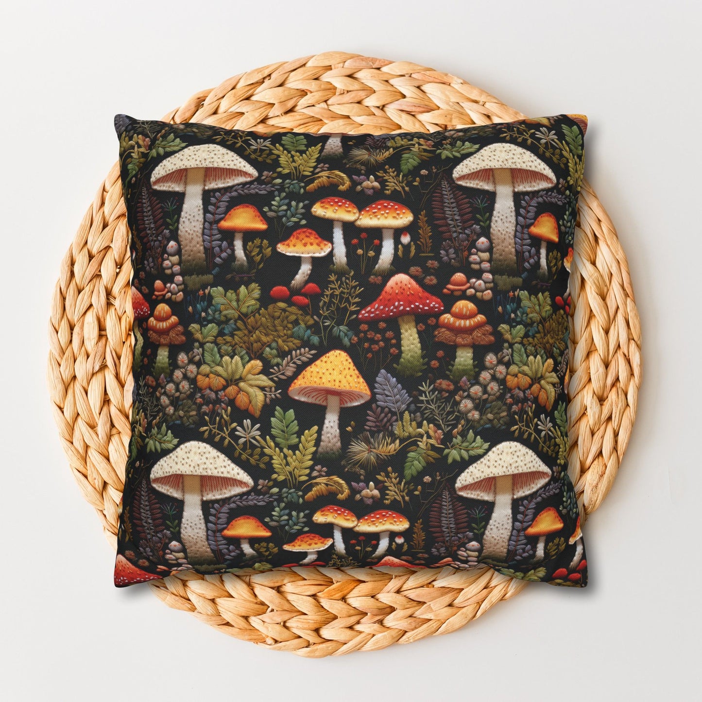 Forest Mushrooms Embroidery Pattern Pillowcase