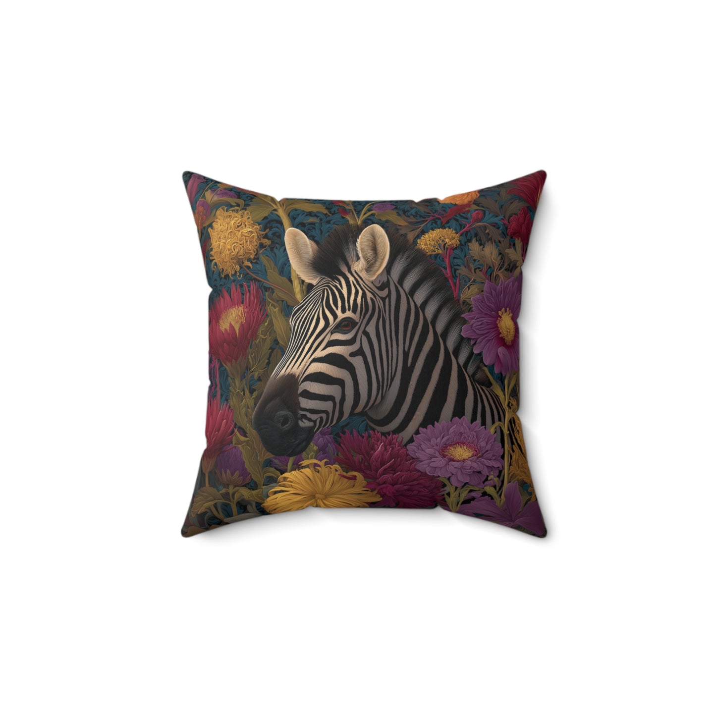 Vibrant Zebra Floral Pillow, William Morris Style Botanical Safari Animal Cushion