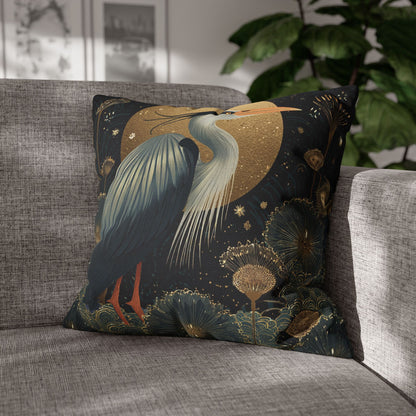 Heron Moon Decorative Pillowcase, Elegant Coastal Throw Pillow Cover