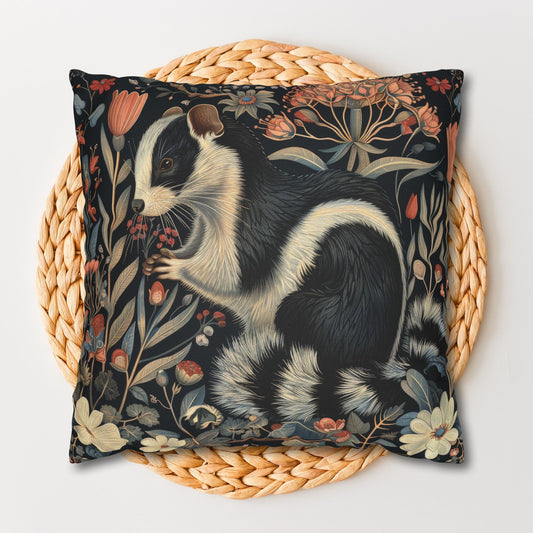 Floral Skunk Art Nouveau Pillowcase: William Morris Inspired Cushion