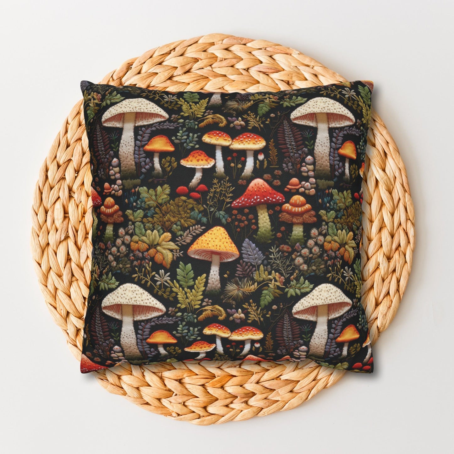 Forest Mushrooms Embroidery Pattern Pillowcase