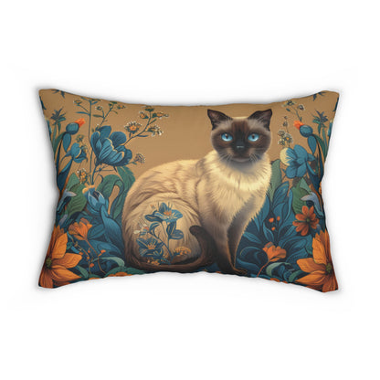 Siamese Cat Florals Garden William Morrium Inspired Lumbar Pillow